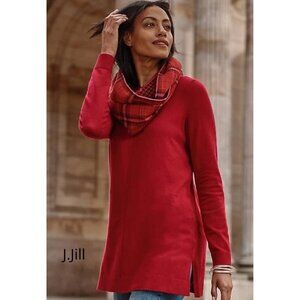 J.JILL Pin-tucked Sweater-Tunic Long Sleeves Scarlet - L